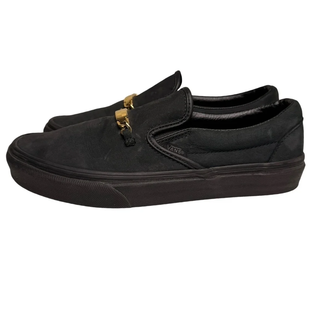 Vans Classic Slip On Black Gold Checkerboard Hardware Womens 7.5